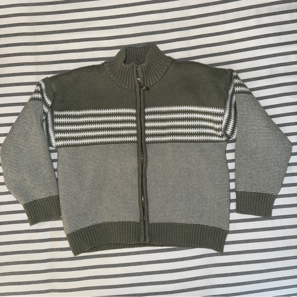 Boys Sage Green Knit Full Zip Sweater 6
